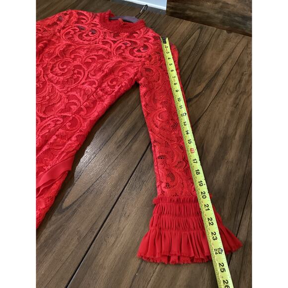 Alexis Red Fala Lace Sheath long sleeve cocktail formal Midi dress S - Picture 4 of 9